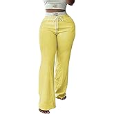 PINSV Womens Sweatpants Wide Leg High Waisted Drawstring Workout Pants Casual Comfy Loose Pants with Pockets