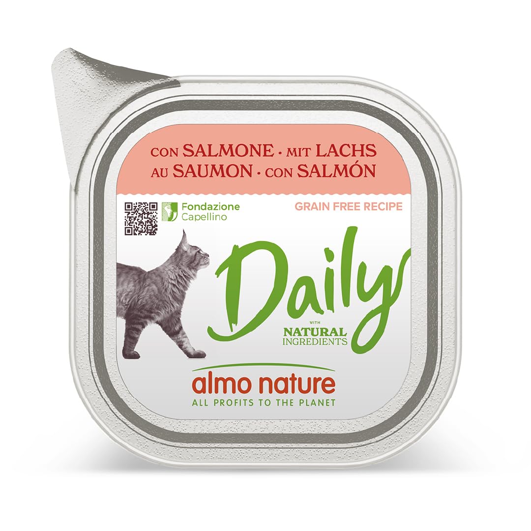 almo nature Daily - Wet Cat Food for Adult Cats - Salmon - 100 g, Pack of 32