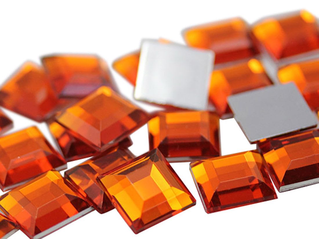 8mm Flat Back Square Acrylic Rhinestones Small Face Gems Body Jewels Card Making Embelishments - 75 Pieces (Orange Hyacinth .HC) โ image 1