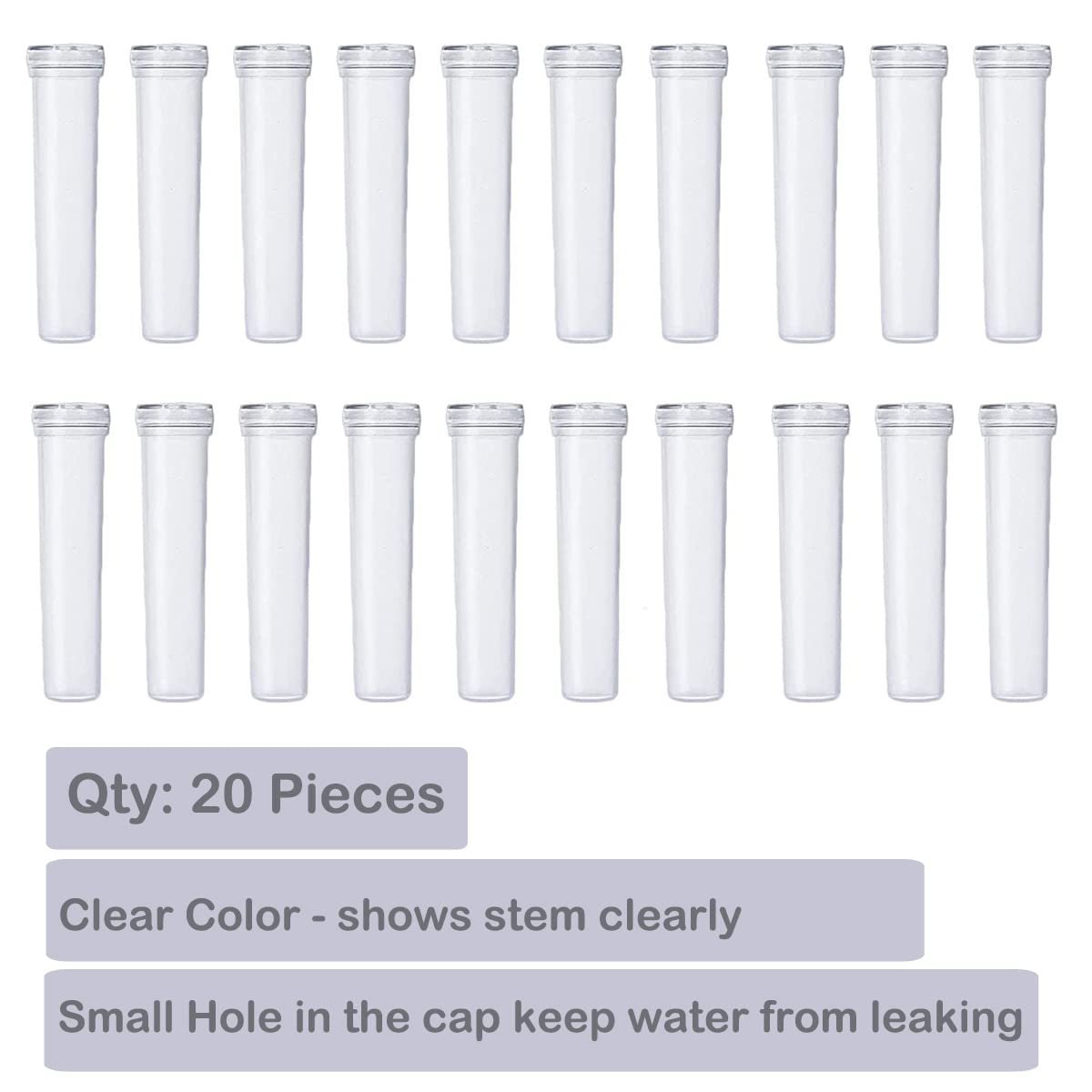 JFFX 20 Pcs Floral Water Tubes 2.8 Inch Clear Plastic Flower Vials with Caps for Flower Arrangement Decoration