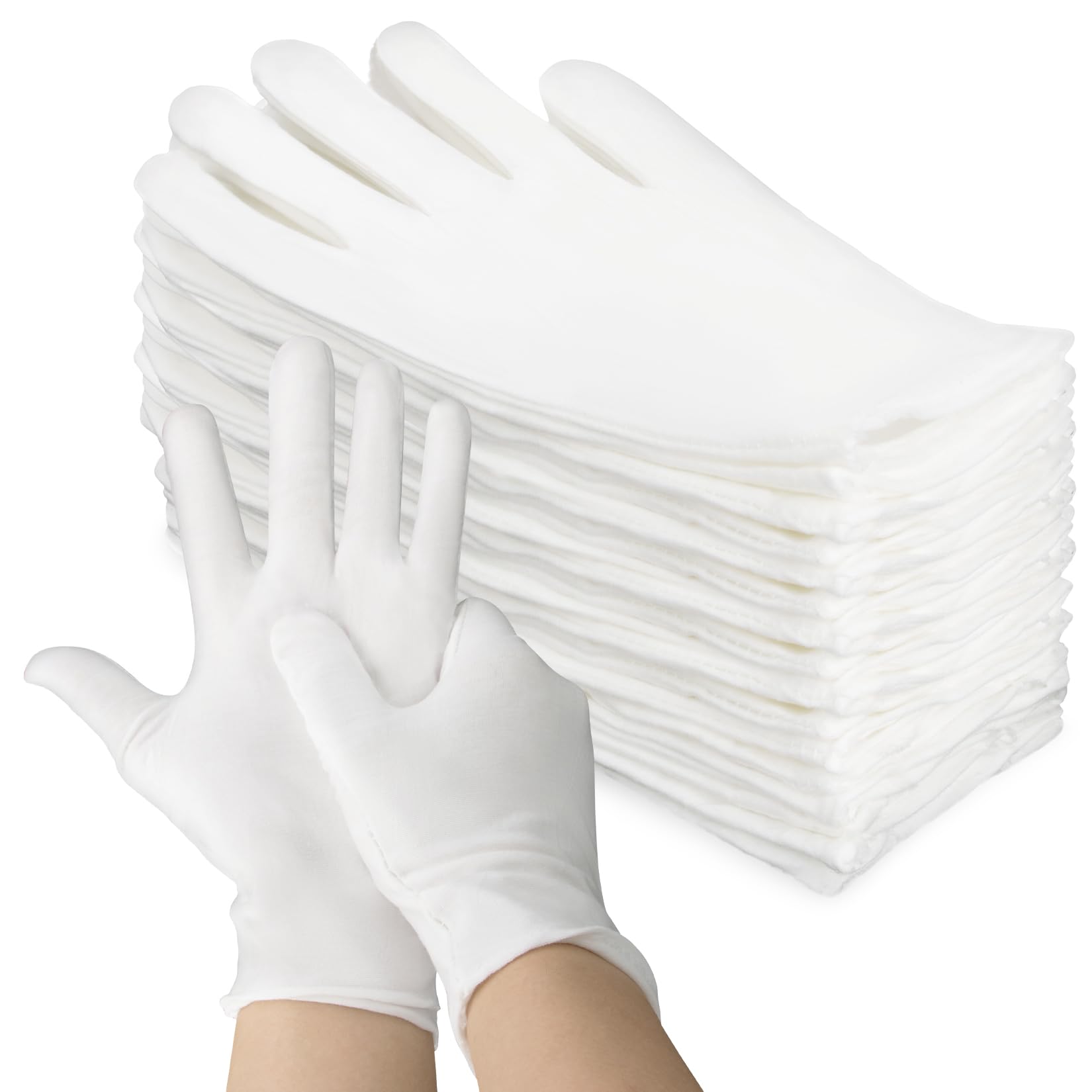 Photo 1 of 5 Pairs White Cotton Gloves - Breathable Cotton Gloves for Dry Hands Sleeping, Inspection, Coin Handling, Reusable Soft Cloth Glove for Eczema, Spa, Moisturizing Hands, High Elasticity, Women and Men