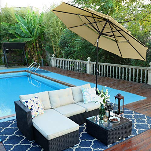 PHI VILLA 10ft 3 Tier Autotilt Patio Umbrella Outdoor Double Vented