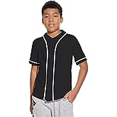 BAICAIYU Kids Baseball Jersey Solid Button Down Shirts Sports Uniform for Boy Girl Softball Jersey Hip Hop Short Sleeve