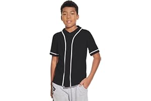 BAICAIYU Kids Baseball Jersey Solid Button Down Shirts Sports Uniform for Boy Girl Softball Jersey Hip Hop Short Sleeve