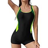 SHEKINI Womens Teens Girls Boyleg One Piece Full Coverage Swimsuits Athletic Racerback Swimwear Bathing Suits
