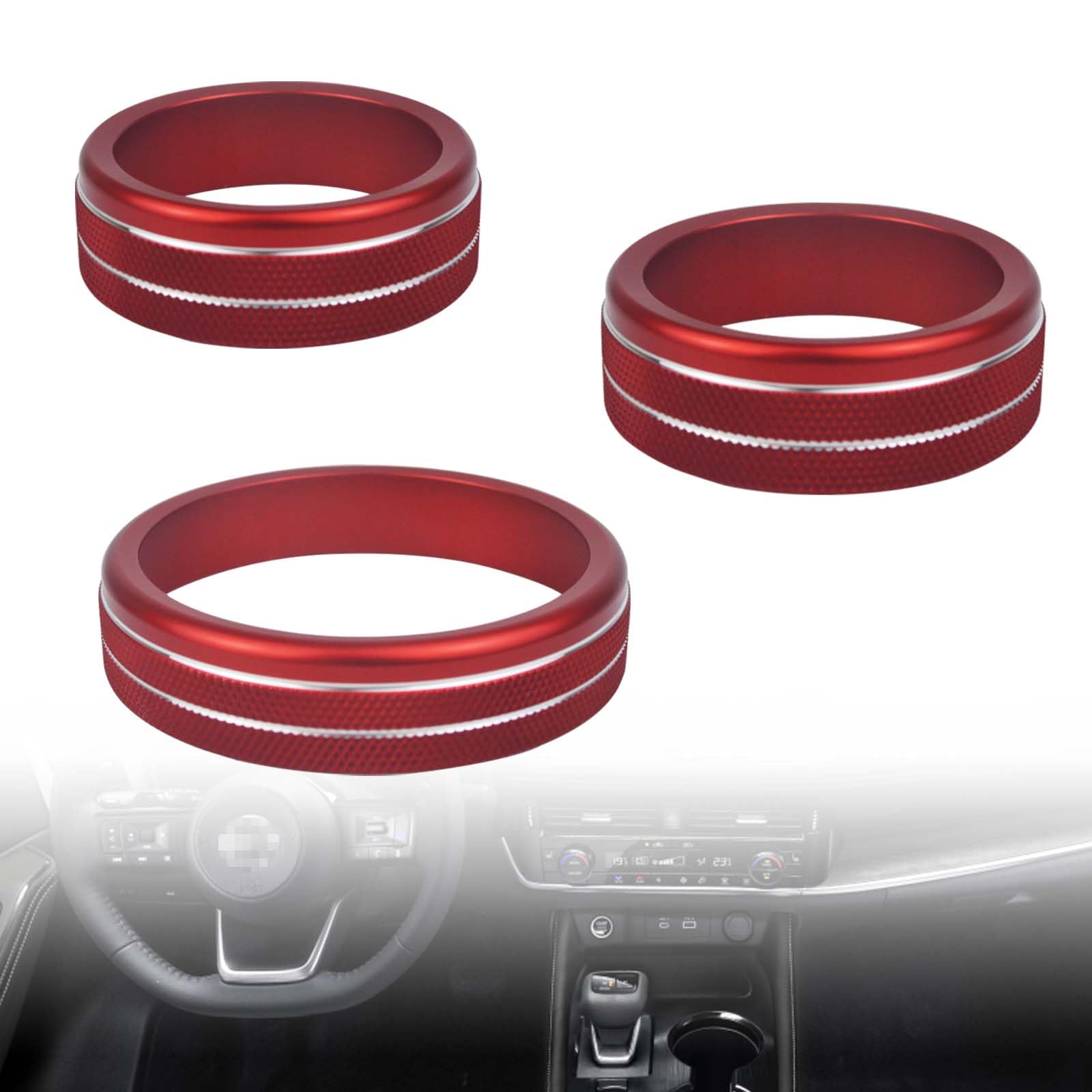 Photo 1 of ******** ONLY 1 ****** GEEGEETOP Red Aluminum Centre Console Sound Volume Outlet Vent Knob Cover Compatible with Nissan Rogue 2021 2022 S SV SL Platinum Car AC Air Conditioning Knob Ring Cover Trim (2021-2022)