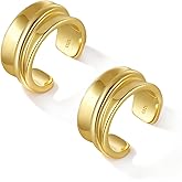 CHIC & ARTSY Sterling Silver Ear Cuff Earrings - Hypoallergenic, Simple Line, Adjustable No Piercing Clip Ons for Women 18K Gold Plated