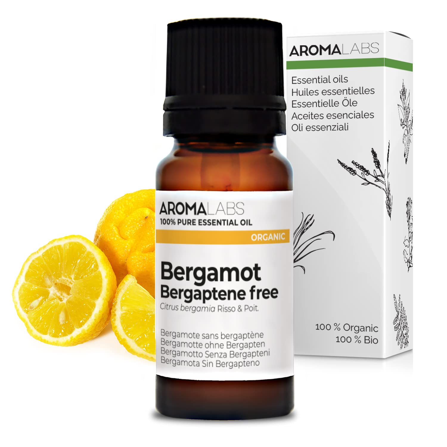 Bio - Bergamot Bergaptene Free Essential Oil - 10mL - 100% Pure, Natural, Chemotyped and AB Certified - AROMA LABS (French Brand)