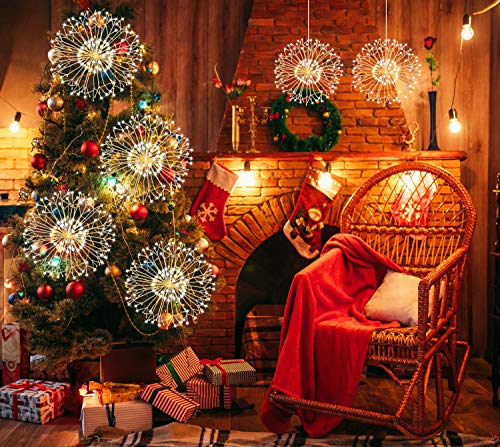 Wellerly Fairy String Lights, 2 Pack 8 Modes 198 LED Fireworks Starburst Dandelion Fairy Lights Battery Operated DIY Hanging Remote Control Waterproof Decorative Sliver Wire for Party - Warm White