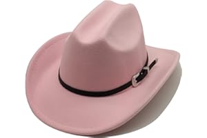 Willheoy Kids Cowboy Hat for Girls Boys Western Cowgirl Hat with Buckle Belt Unisex Wide Brim Fedora Hat Dress Up Costume