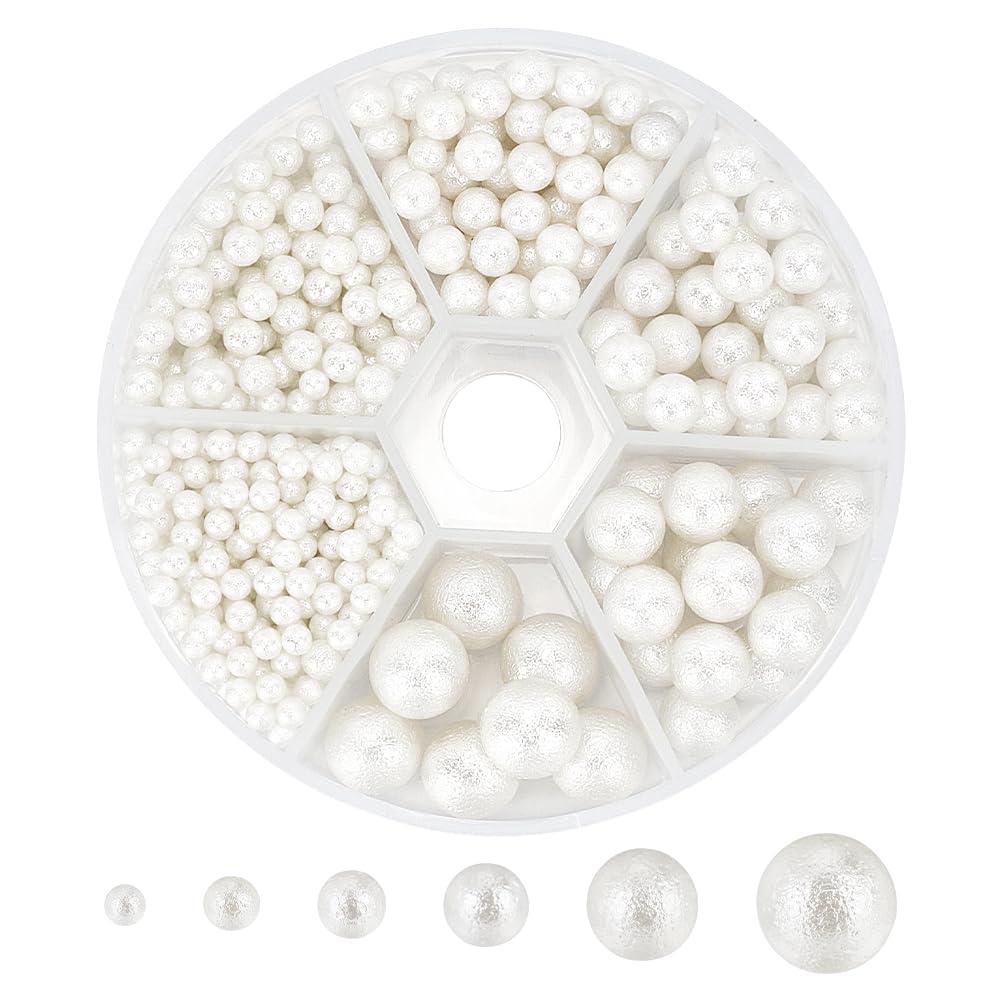 PH PandaHall 800pcs 6 Sizes White Pearl Beads Undrilled/No Hole Acrylic Round Bead Matte Craft Beads for Valentine's Day Vase Fillers Wedding Birthday Party Home Decoration