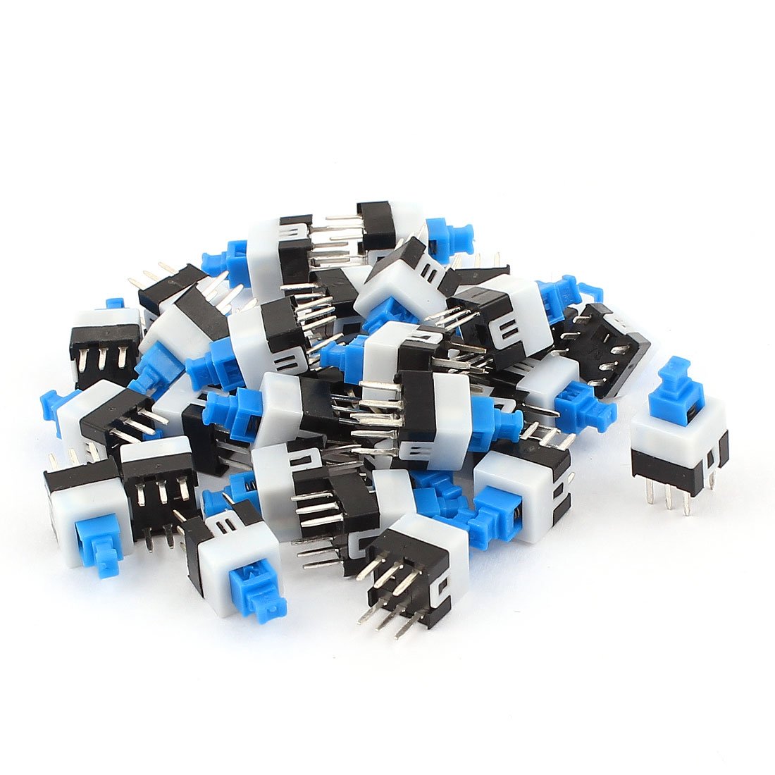 Sourcingmap 30 Pcs 6Pins Square 7x7mm Latching Action DPDT Mini Push Button Switch