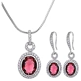 AMYJANE Rhinestone Jewelry Set for Women Bridesmaid Bridal Wedding Jewelry Silver Plated Cubic Zirconia Crystal Oval Halo Necklace and Dangle Earrings Set Costume Jewelry Gift Girls Mom Wife Lady