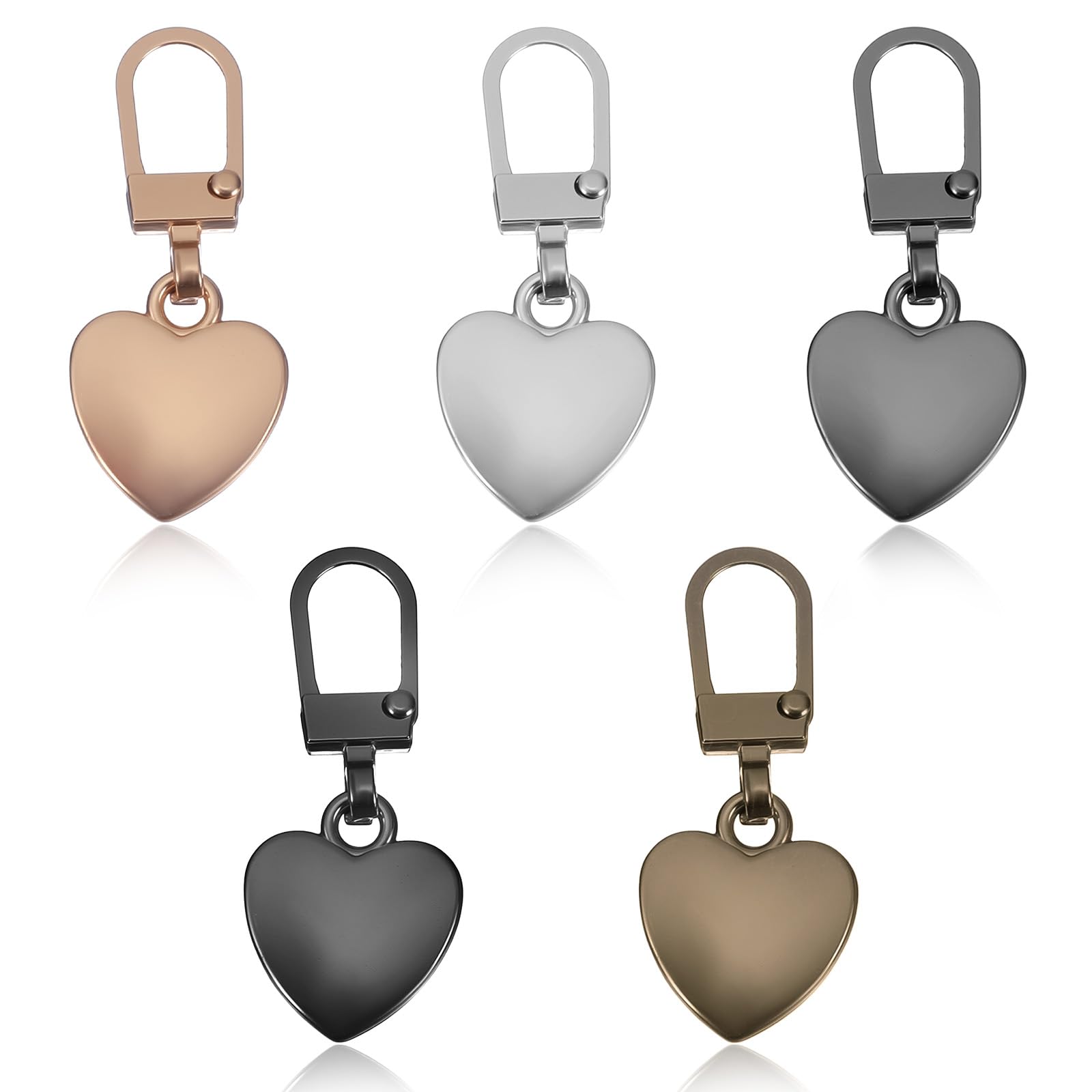 Photo 1 of Mabor 5Pcs Zipper Pull Replacement – Heart-Shaped Zinc Alloy Replacement Zipper Sliders for Luggage, Backpacks, Jackets & DIY Repair (No Tools Needed)