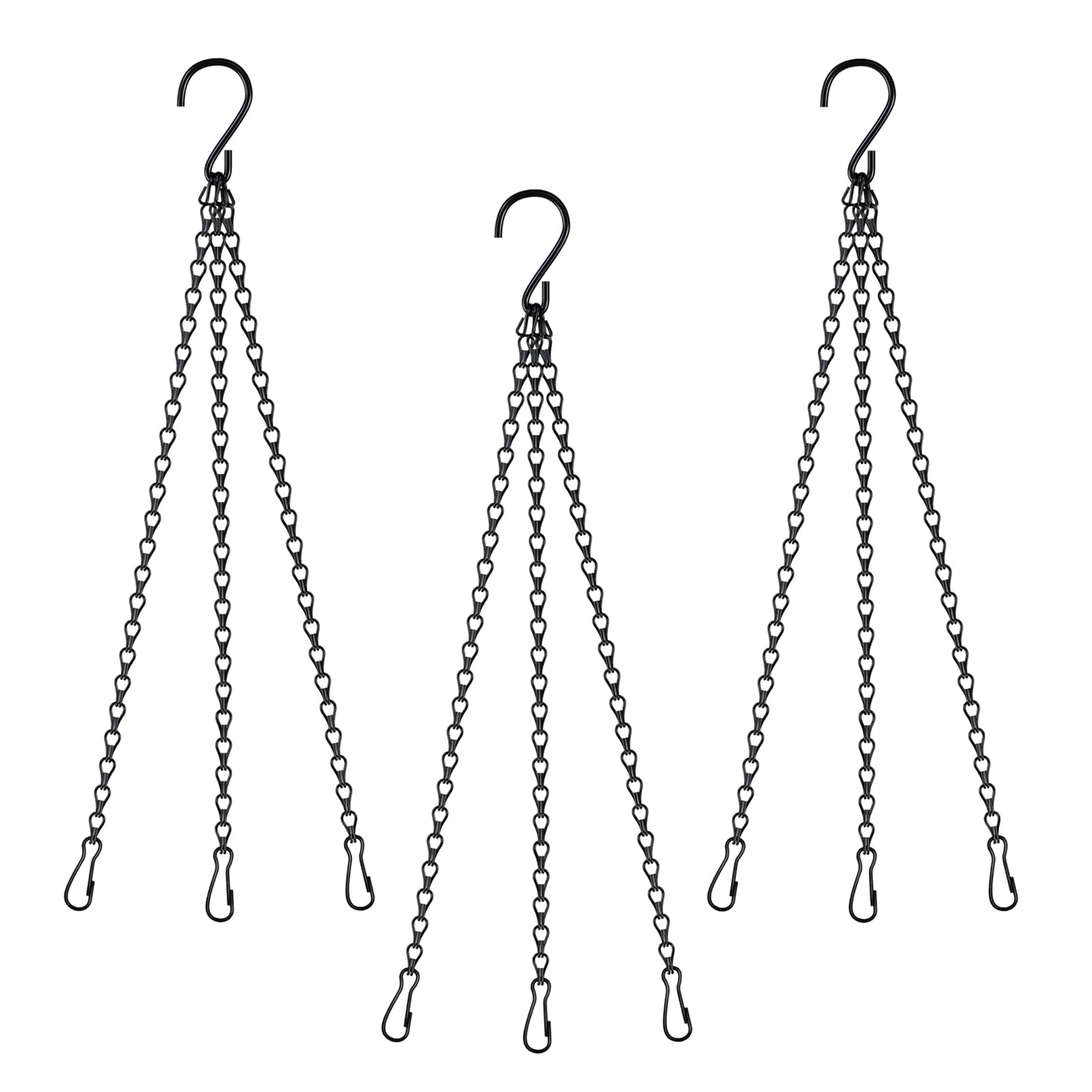 Lahviuu Hanging Basket Chains,3 Pack 3 Point Black Hanging Chain with Hooks Flower Pot Chains Heavy Duty Metal Chain for Bird Feeders, Wind Chimes, Lanterns, Planters, Decorative Ornaments