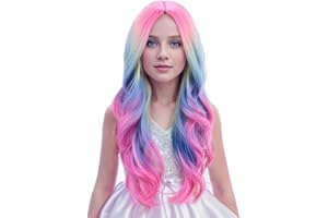 PATTNIUM Child Kids Colorful Wigs Long Curly Wavy Multicolor Wig for Girls Kids Rainbow Wig Colored Synthetic Cosplay Party Halloween Wigs(Colorful)