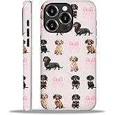 yicomon Compatible with iPhone 16 Pro Max Case, Dachshund Pink Bow Pattern Print Matte Phone Case Durable Fashion Funny Liquid Silicone Case Soft Anti-Scratch Shockproof Protective Cover