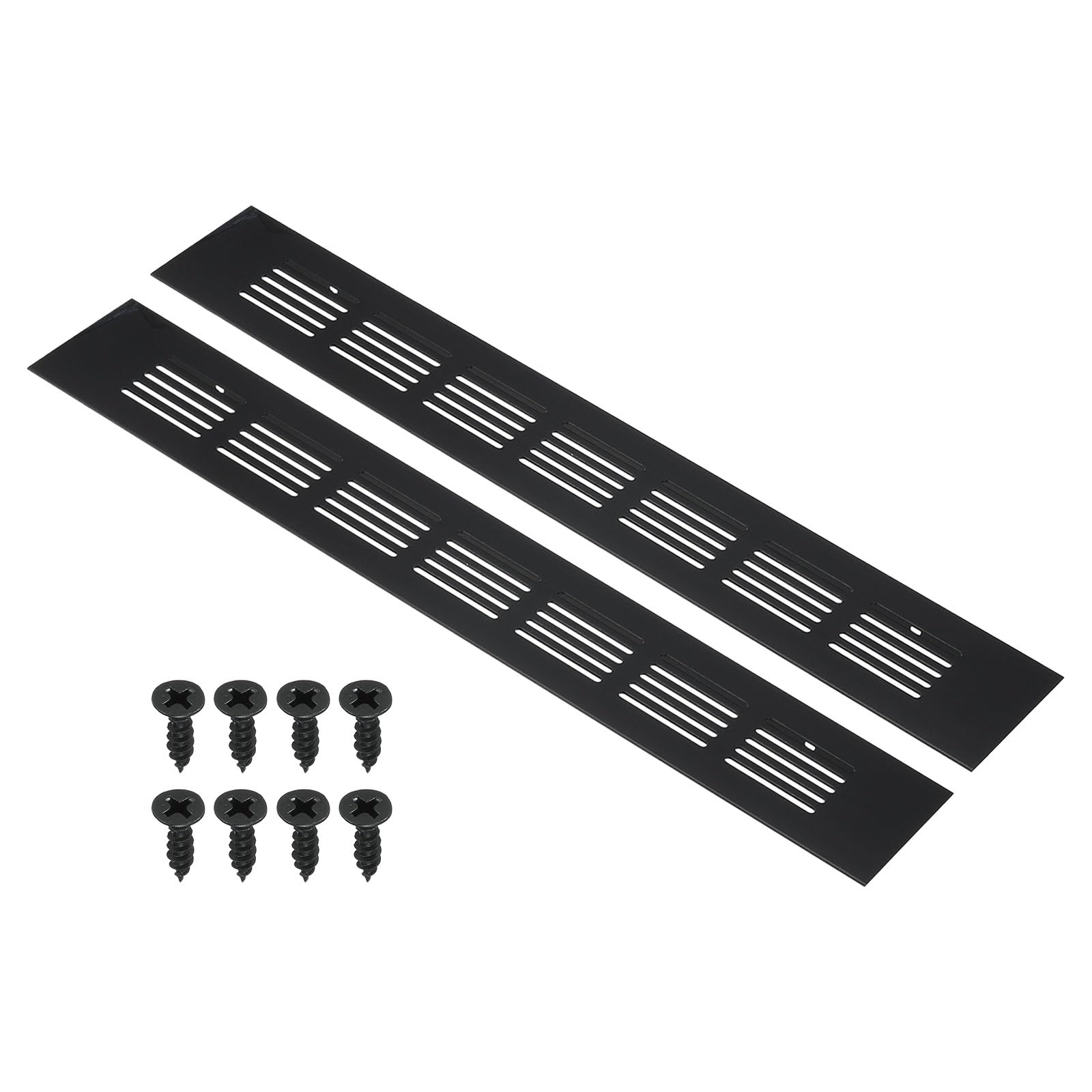 PATIKIL 12 x 2 Inch Door Air Vent Cover, 2pcs Aluminum Grille Ventilation Cover Louvered with Mounting Screws for Cabinet Wardrobe Door, Black