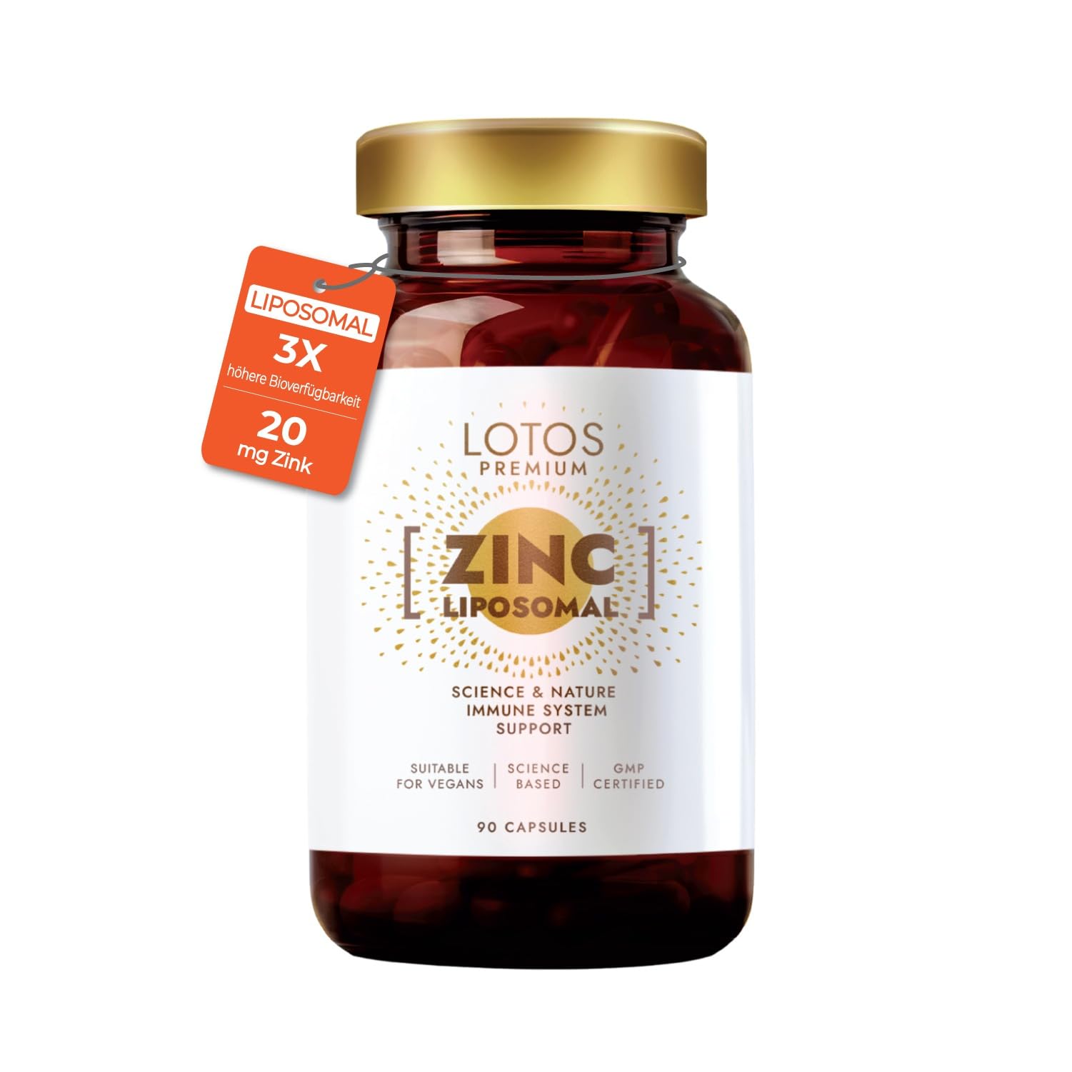 Zink Kapseln Hochdosiert 20 mg - Liposomales Zink mit Hoher Bioverfügbarkeit - Für Haut Haare Nägel & Immunsystem - Vegan - 90 Kapseln - GMP Qualität