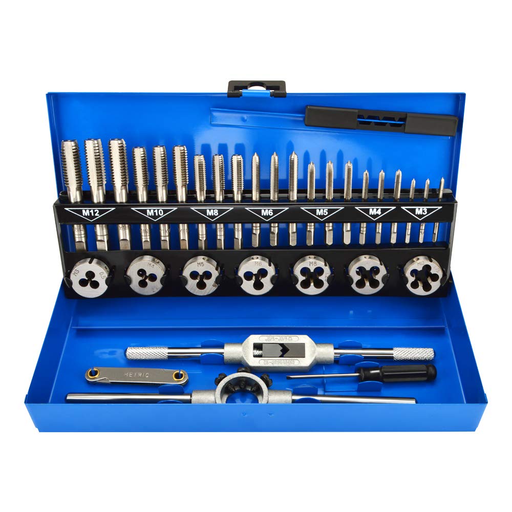LncBoc 32 Pieces Tap and Die Set, Home Improvement Tool Kit for Creating and Repairing Thread, Tap Wrench Alloy Steel for Internal and External Thread Tapping Cutting Set