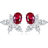 Lab Created Blue Sapphire/Ruby/Emerald stud earrings 18k white gold plated 925 sterling silver earrings for women hypoallergenic…