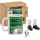 Ginfisen Soccer Mug Funny Coffee Cup Novelty Ceramic Mug With Cute Soccer Ball and Finger Shoes Football Players Gifts for Boys Football Lovers Coach Birthday Christmas Fathers Day