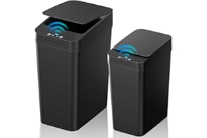 KOEYLE Bathroom Trash Can with Lid, 2 Pack 4 & 2.2 Gallon Automatic Touchless Garbage Can, Small Motion Sensor Smart Trash Can, Slim Waterproof Trash Bin for Bedroom, Bathroom, Office, Living Room (Black)