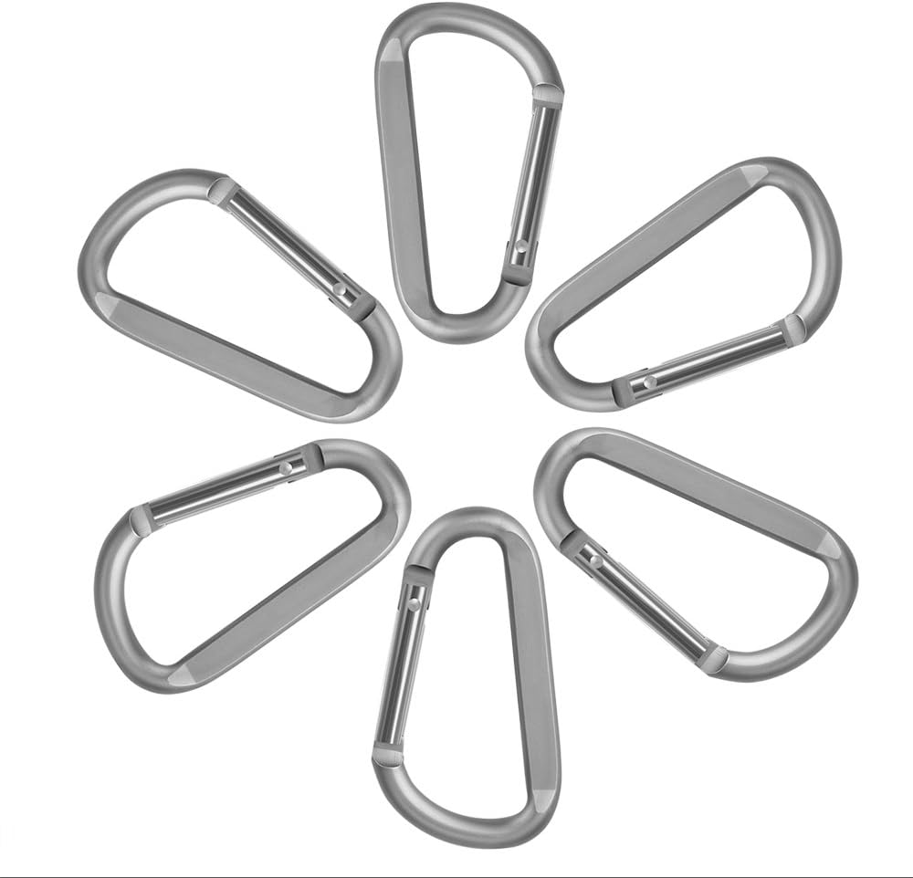 CampTek 3" Aluminum Carabineer Keychain Clip with Keyring, Light Durable D Shape Nonlocking Carabineer Hook Buckle for Outdoor Camping EDC Key Chain Ring, Grey, 6 Piece: Sports & Outdoors