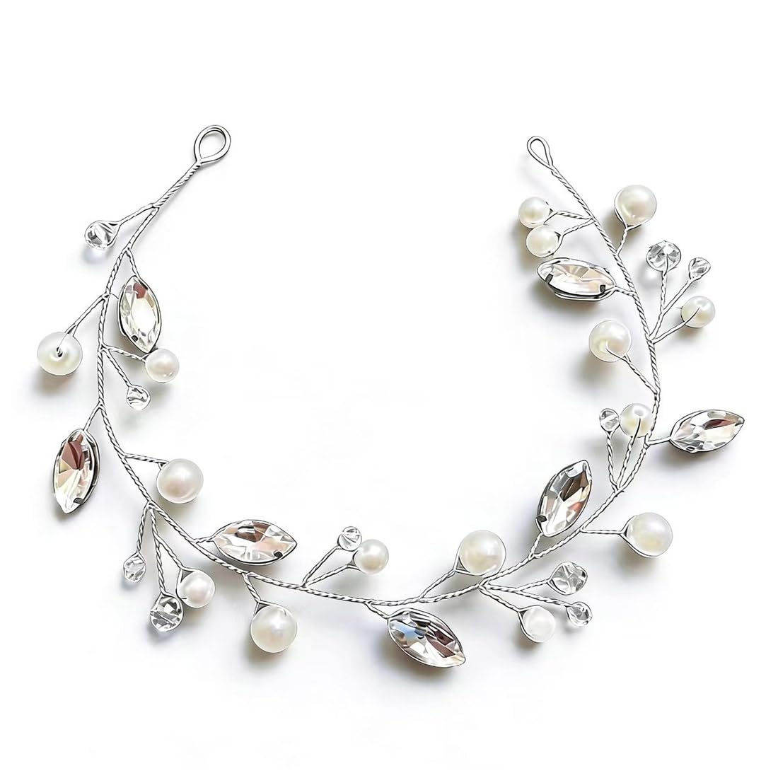 Cubahop Bride Wedding Hair Vines Silver Bridal Crystal Pearl Headband Rhinestones Headpieces Hair Accessories for Women and Girls