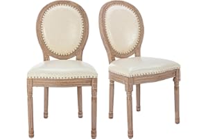 Virabit French Country Dining Chairs Set of 2, Leather Dining Chairs with Curved Backrest, Vintage French Accent Chairs for Living Room, Kitchen, Restaurant (Beige)
