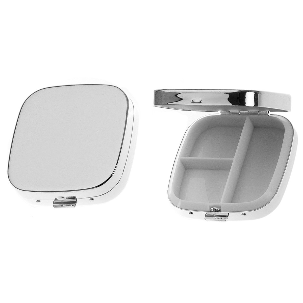 Pill box 3 compartments 6 x 6 x 1.5 cm, silver plated. Pill box, storage box, pill box, pill box.