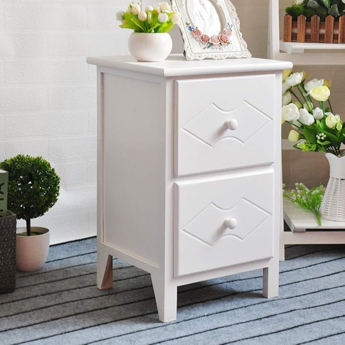 EXQUI Wooden of 2 Drawers White Bedside Drawers Night Stand for