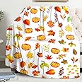 AOLLEE Cute Fall Throw Blanket, Soft Skin-Friendly Fall Blanket for Adults Kids Lightweight Warm Thans ksgiving Blanket Pumpkin Maple Leaves Autumn Gifts Fall Decor for Bedroom