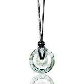 BestAmulets Double Lucky Donut Necklace - Real Gemstones and Crystals - Good Luck and Spiritual Powers Coin Shaped Circle Amulets - Adjustable Black Cord - Positive Energy Gift for Women and Men