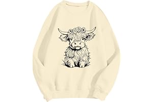 GENERIC Cowgirl Women's Sweatshirts Crewneck Highland Cow Print Pullover Oversized Preppy Trendy Cute Sweater Tops