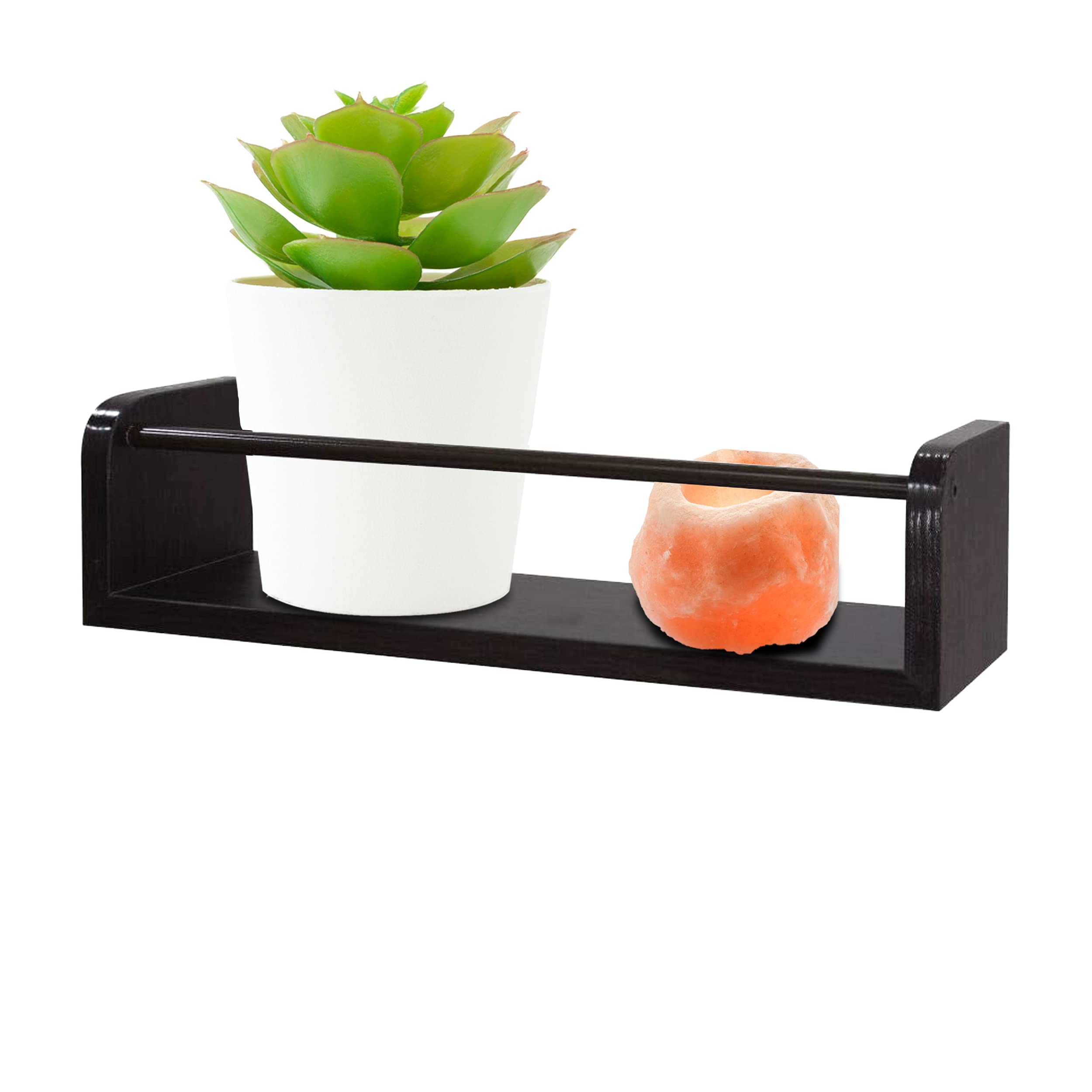 Halter Bathroom Shelf with Bar, Wall Mounted Floating Shelves with Bar for Bathroom and Kitchen, Wooden Bathroom Shelves, Floating Bar Shelves, Dark Brown