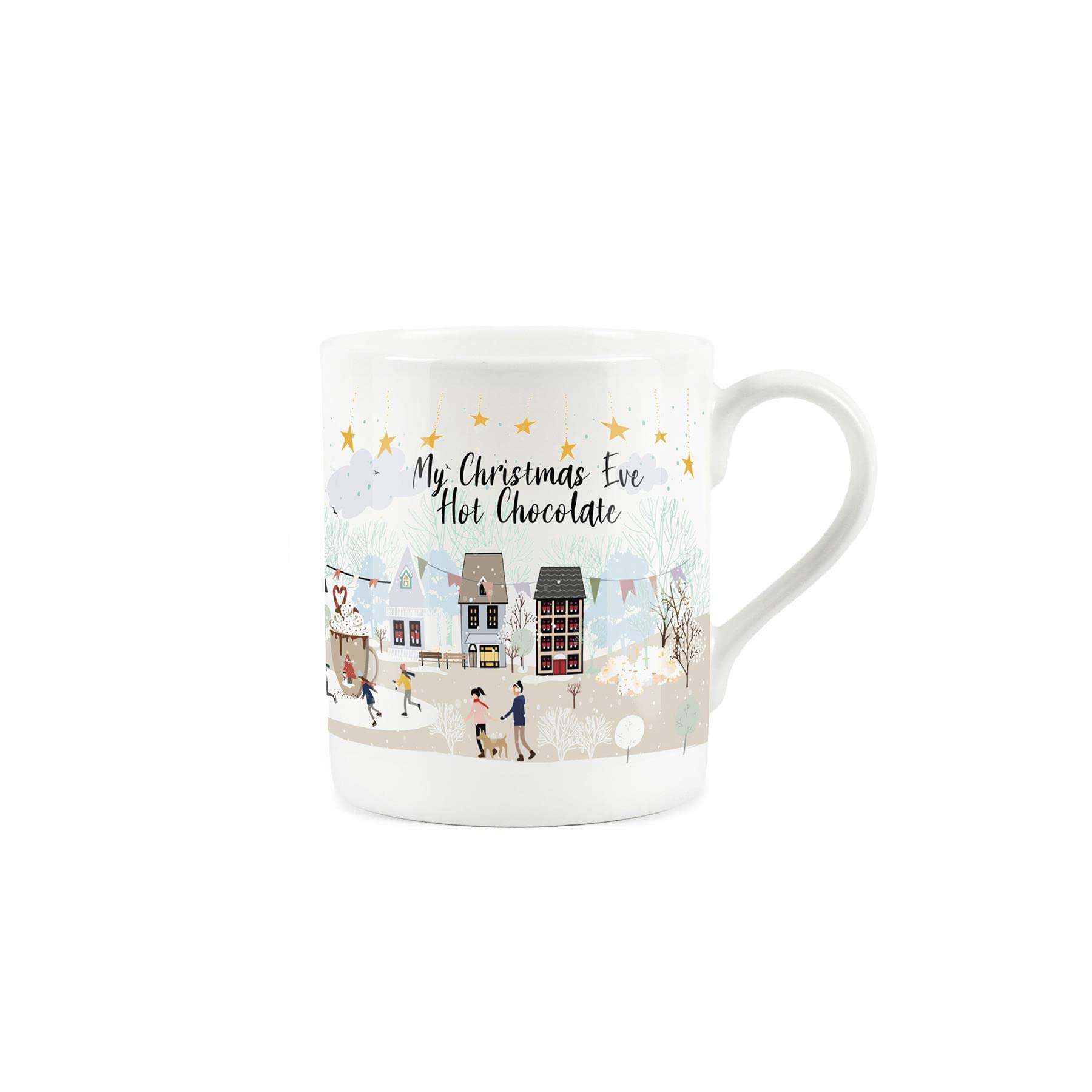Purely Home Snowy Scenery Hot Chocolate - Small Bone China White Mug Xmas Present Gift for Christmas Eve Boxes