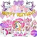180+ PCS Complete Unicorn Party Supplies & Decorations - Glittery Unicorn Headband | Disposable Tableware Set | 30 Magical Balloons | 24 Pc Unicorn Cupcake Wrappers & Toppers | Party Favors