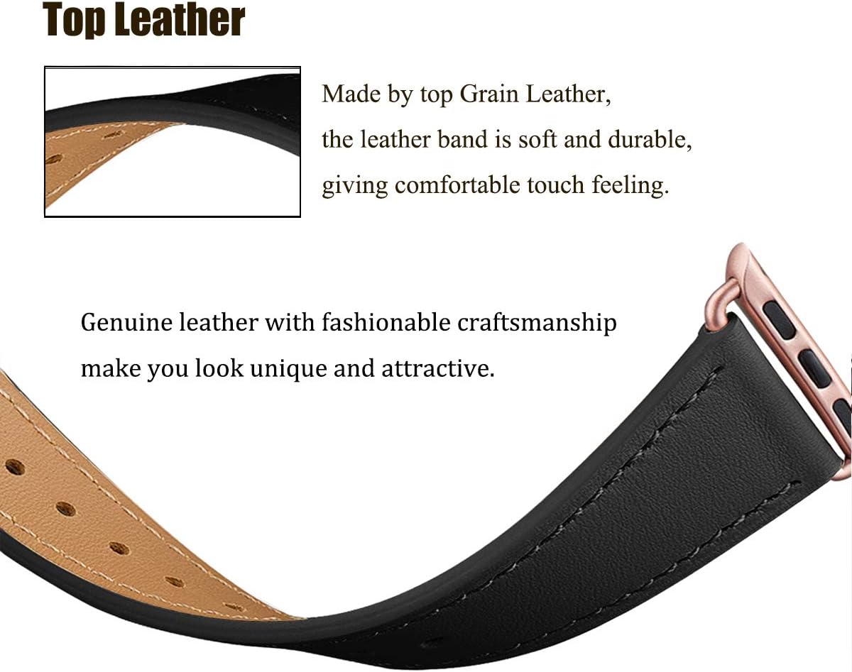 QAZNZ Leather Straps for Apple Watch Strap 44mm 45mm 42mm(Series 1 2 3) 46mm 49mm,Women Men Replacement Strap for Apple Watch Series 11 10 9 8 7 6 5 4 & iWatch SE 1/2/3,Ultra 3/2/1 - Image 5