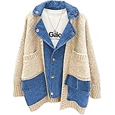 FindThy Women’s Trendy Button Up Cardigan Long Sleeve Color Block Jean Cardigan Coats