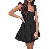 AIMCOO Women's Ruffle Sleeve Summer Sundress Cute Tiered Mini Babydoll Dress A-Line Flowy Short Swing Dresses with Pockets