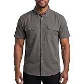 HISEA Men's Short Sleeve Work Shirt, Button Down Cotton Canvas Shirts | Midweight Durable Shirts for Men, Classic, Relaxed-Fit, with 2 Pockets, Stain and Wrinkle-Resistant, Utility Work Wear