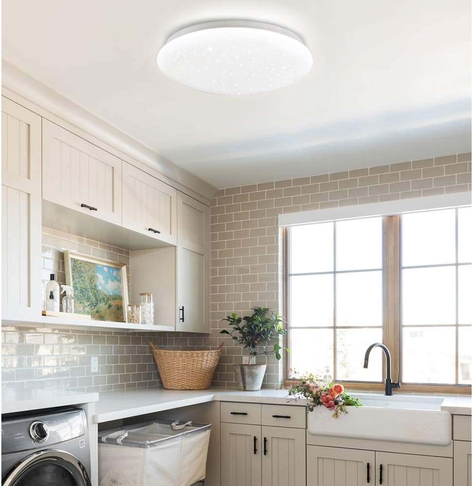 DLLT LED Flush Mount Ceiling Light-15W Modern Round Ceiling Lamp, Close to Ceiling Lights Fixture 11.4 Inch Daylight 6500K for Bedroom, Closets, Kitchen, Hallway, Stairwell, Garage, 1050LM, White - - 