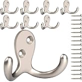 IBosins 8 Pack Silvery Double Prong Coat Hooks Wall Mounted with 16 Screws | Heavy Duty Retro Double Hooks Utility Hooks for Coat, Scarf, Bag, Towel, Key, Cap, Cup, Hat