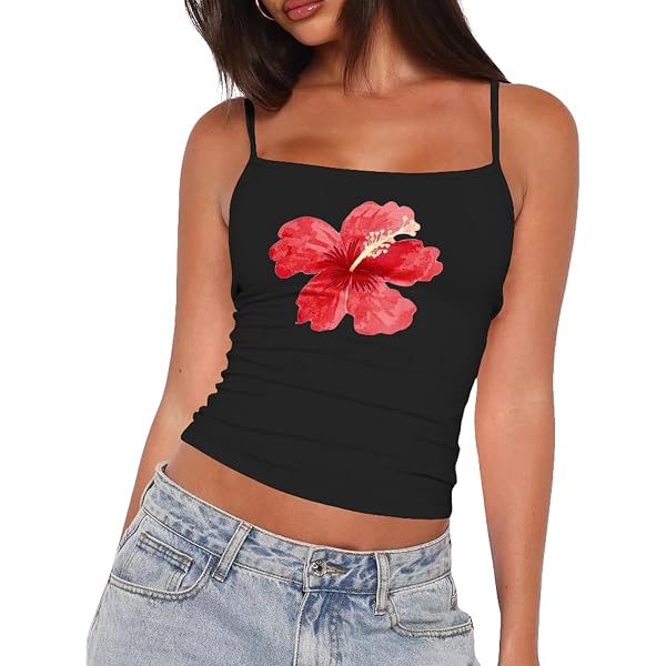 Women Y2k Floral Tank Top Summer Sleeveless Slim Fit Cami Top