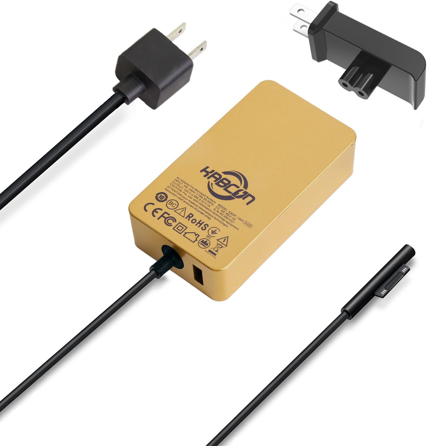 Surface Pro 2017 Charger,44W 15V 2.58A Power Supply Adapter for Microsoft Surface Pro 3 Pro 4 Pro,Surface Go,Surface Book,Surface Laptop with US Plug Adaptor,6.2Ft Power Cord& Storage Pouch-Gold
