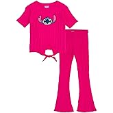 Disney Junior Girls Cropped Ribbed T-Shirt and Flare Pants Outfit Set Toddler to Big Kid Sizes (2T - 14-16)