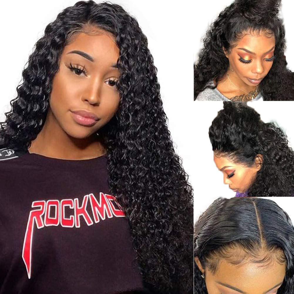 Jaja Hair 4x4 Lace Front Wigs Deep Wave Hair Brazilian Virgin Human Hair Lace Closure Deep Curly Wavy Wigs for Black Women Pre Plucked with Natural Black Color (12 Inch 150% Density)