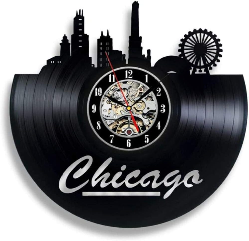 Clock Wall Vinyl Record Modern Design Chicago for Living Room Chicago City Symbol D Clcok Watch Home Decor