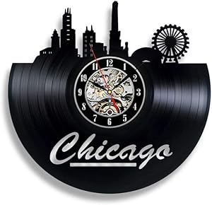 Clock Wall Vinyl Record Modern Design Chicago for Living Room Chicago City Symbol D Clcok Watch Home Decor